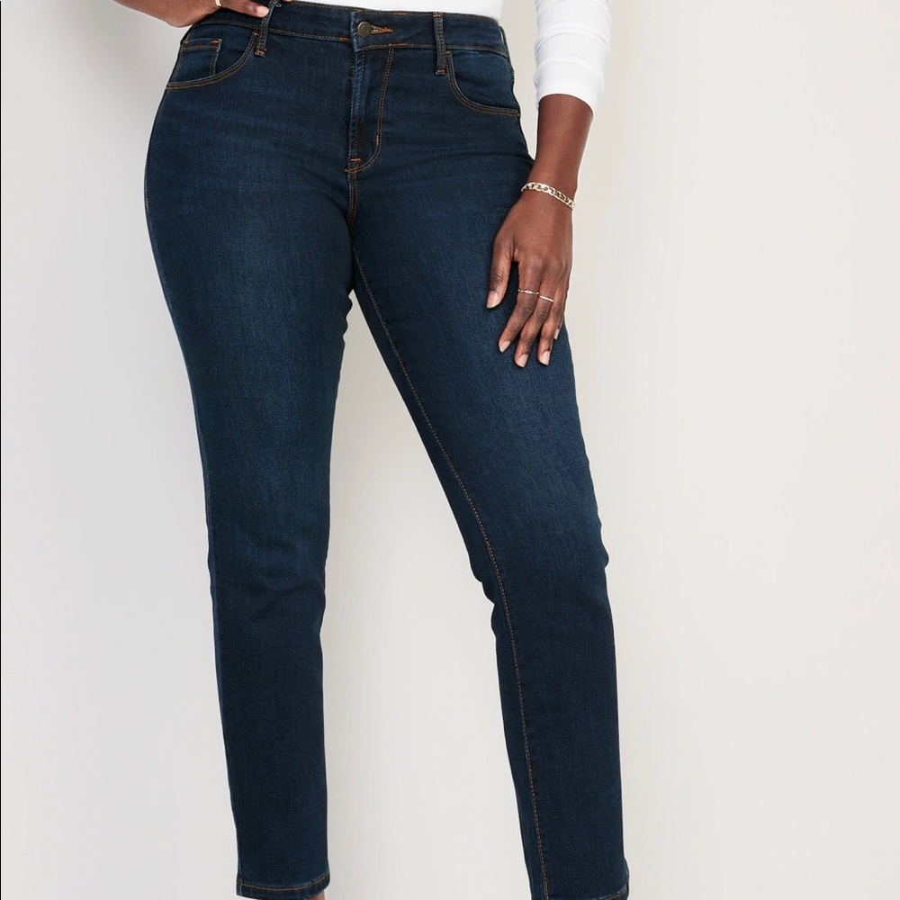 Mid-Rise Dark-Wash Power Slim Straight Jeans